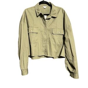 NWT Aeropostale Cropped Olive Green Utility Jacket Shirt 100% cotton